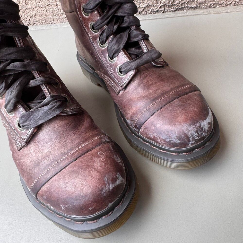 Dr. Martens Triumph Boots Womens Sz 8 Brown Pink Floral Foldover Tall Combat - Picture 10 of 16